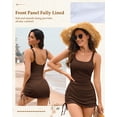thumbnail image 6 of Zando One Piece Swimsuit for Women Tummy Control Bathing Suit with Drawstring Wrap Swim Dress Beach Vacation Outfits for Women Brown 2XL, 6 of 7