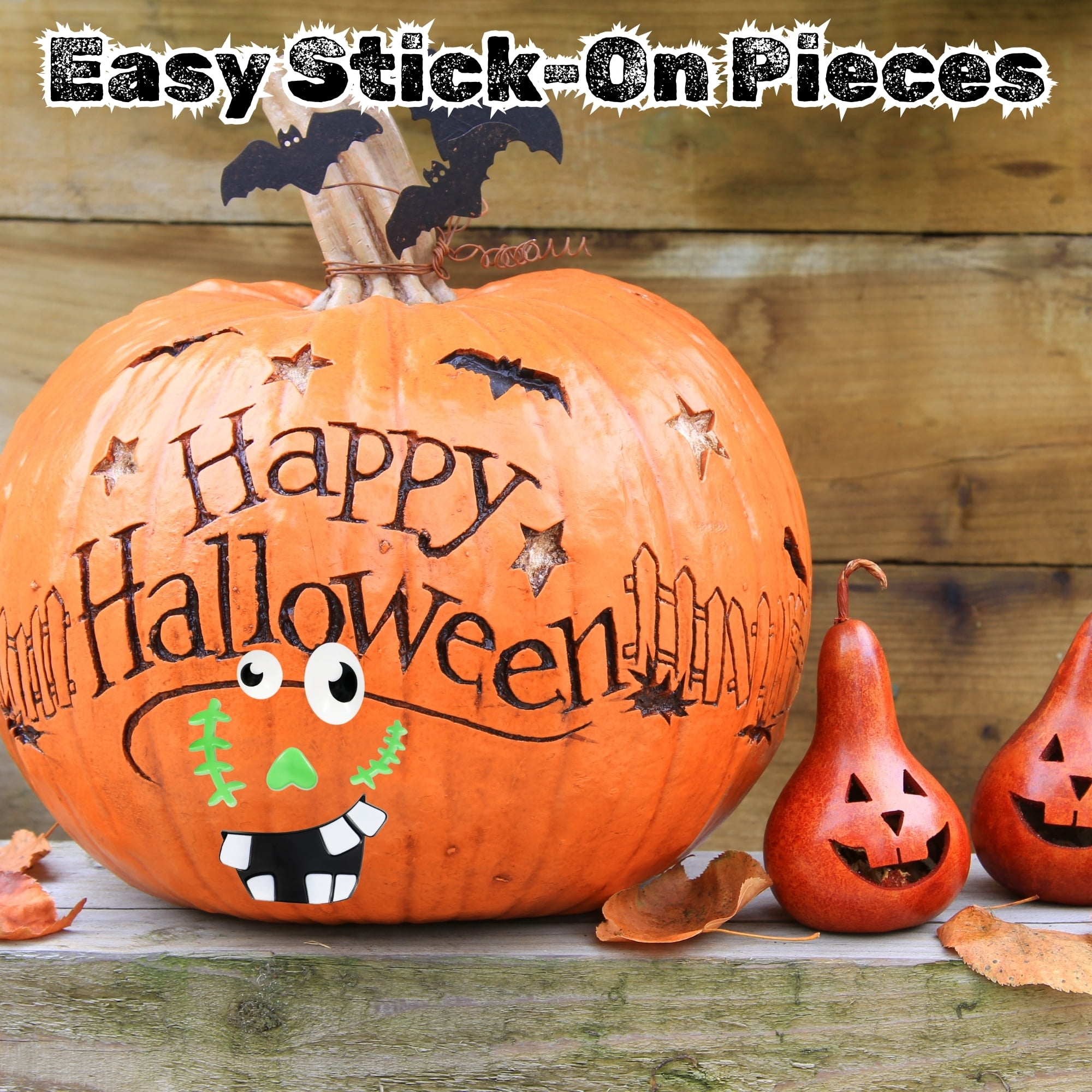 Halloween Pumpkin Decorating Kit 4-Pack, Monster Witch Bat Frankenstein No-Carve DIY Craft Set, Fall Party Spooky Decor with Snoep in Beperkte Oplage