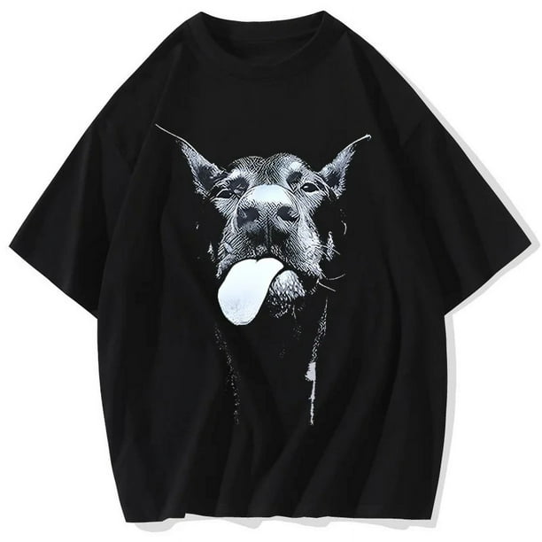 Camiseta gótica con estampado de perro para hombre, ropa de calle de Hip Hop, Punk, Vintage, lavada, de gran tamaño, Tops, ropa de verano7