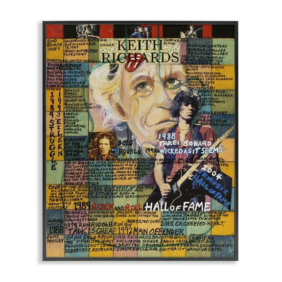 Stupell Industries Keith Richards Collage People Drawing Black Framed Art Print Wall Art, 11 x 14