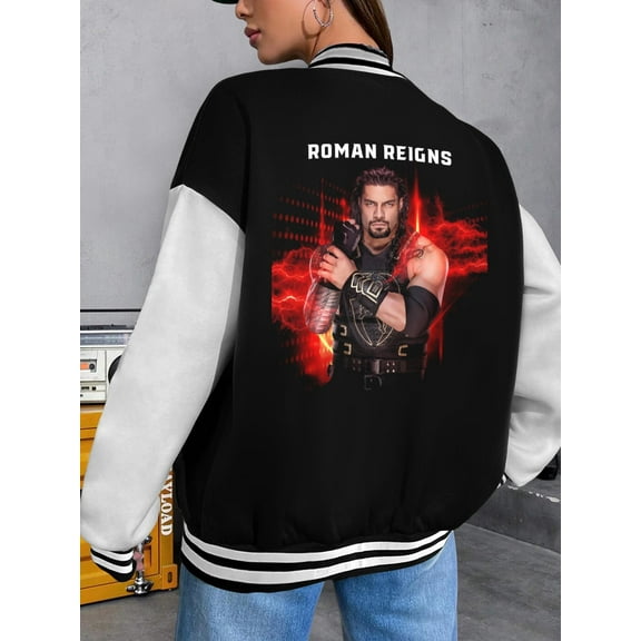 Women's Big Size Roman Reigns Baseball Jacket Hoodie Vintage Wrestlemania Combat Sports Bomber