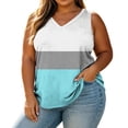 thumbnail image 2 of Wensltd Women Plus Size V Neck Sleeveless Tank Tops Color Block Soft Stretch Breathable Curved Hem Tank Shirt For Summer Daily Casual, 2 of 8