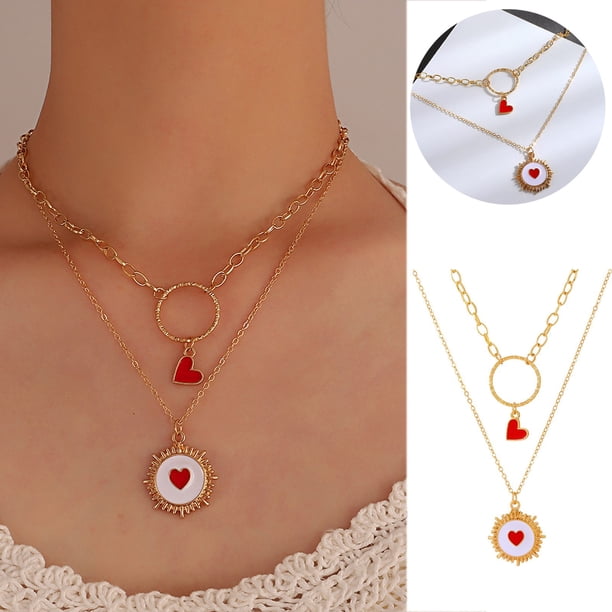 Collar con Colgante Doble de Corazón de Melocotón para Mujer, Cadena con Adorno