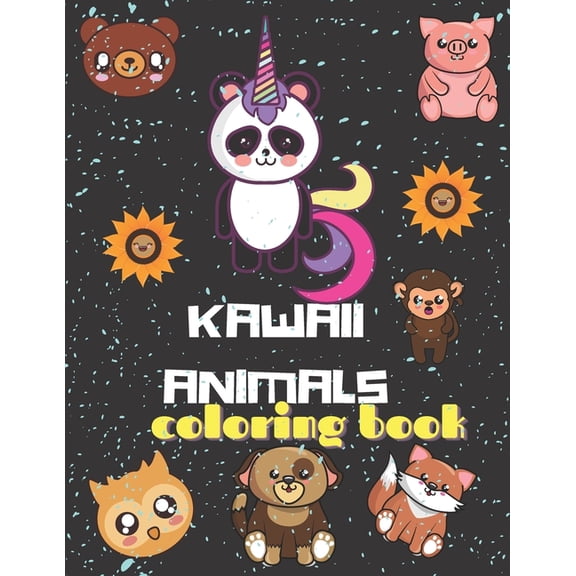 kawaii animals coloring book : Cute Kawaii Animals panda bear frog cat dog unicorns Dinosaurs Fruits Coloring Book for kids girls and boys of all Ages gift idea for kids or adults relaxing and inspiration japanese style, My First Animal Coloring Book (Paperback)