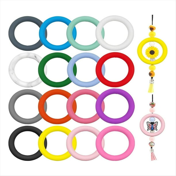 16 Piezas de Junta Tórica con Cuentas de Silicona, Anillo Redondo de Silicona de 65 mm con 2 Orificios, Dije para Collar con para Manualidades DIY