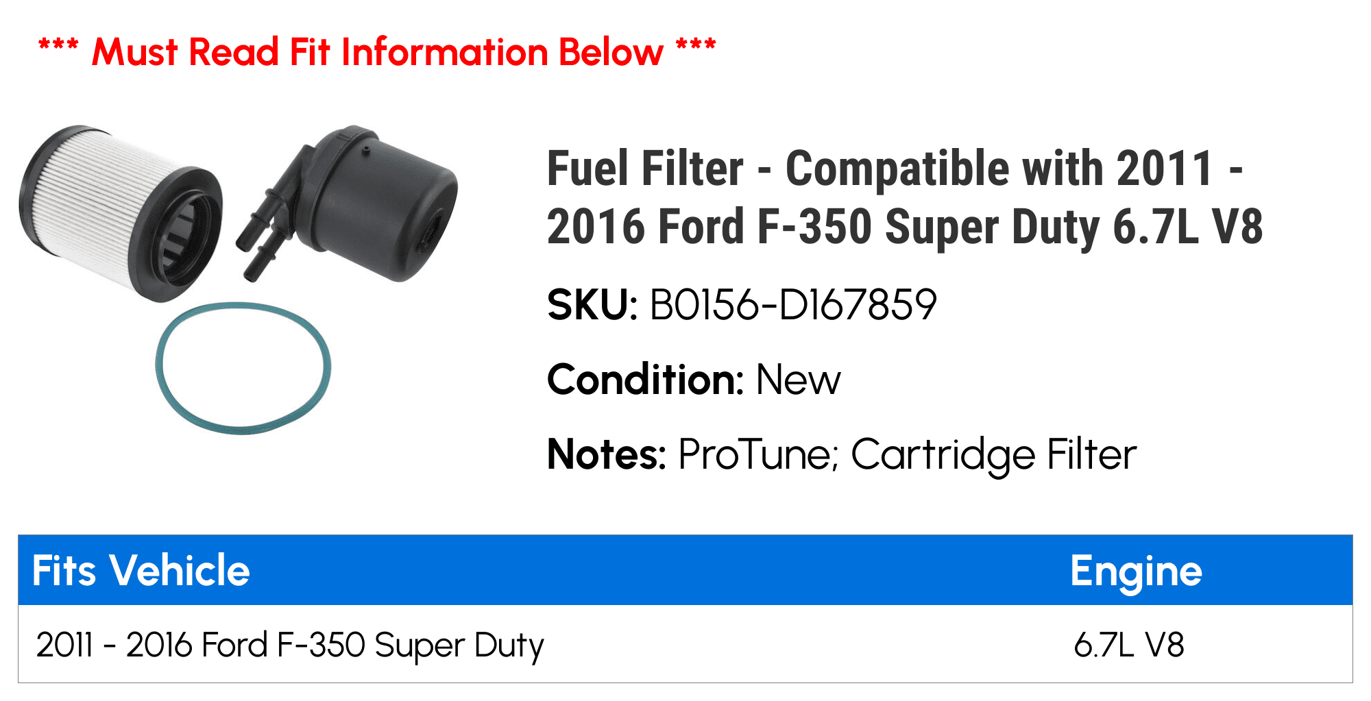 Fuel Filter - Compatible with 2011 - 2016 Ford F-350 Super Duty 6.7L V8 2012 2013 2014 2015
