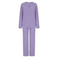thumbnail image 5 of QUYUON 2 Piece Lounge Set Women Women's Two Piece Outfits Sweater Sets Winter Solid Long Sleeve V Neck Pullover Tops and Wide Leg Pants Sets A-Purple 3XL, 5 of 7