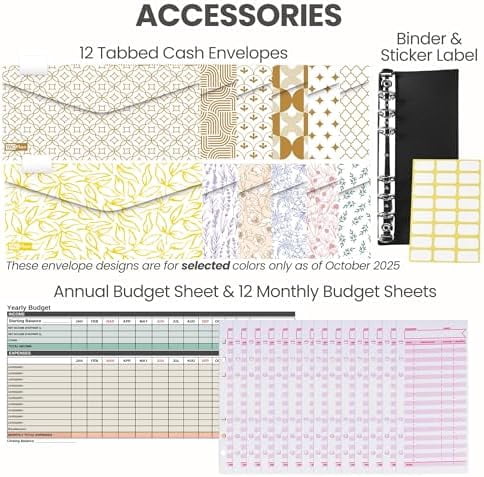 Cash Envelope Wallet Brown All in One Budget System RFID Blocking with 12x Tabbed Cash Envelopes, 12x Monthly Budget Cards,1x Yearly budget planner sheet Complete Money Organizer Set for Cash