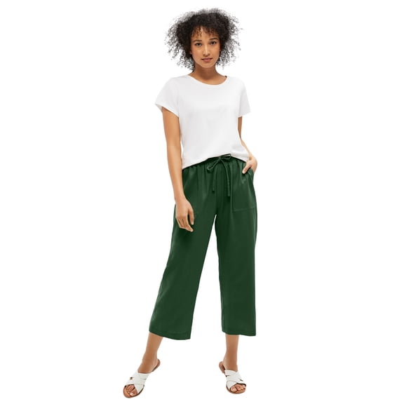 Ellos Plus Size Linen-Blend Drawstring Elastic Waist Relaxed Fit Capris