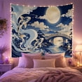 thumbnail image 2 of Koi Fish Among Waves with Full Moon and Bridge, Serene Japanese Inspired for Ocean Lovers, Asian Wall Art Decor, Housewarming Gift Tapestry Wall Hanging for Bedroom and Living Room, 2 of 7