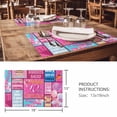 thumbnail image 3 of Placemats Set of 4, Happy 10th Birthday Woven Placemat, Linen Place Mats for Kitchen/Dining Tables, Pink Bows Balloons Cakes Polka Dot Washable Table Mats for Party, 3 of 8