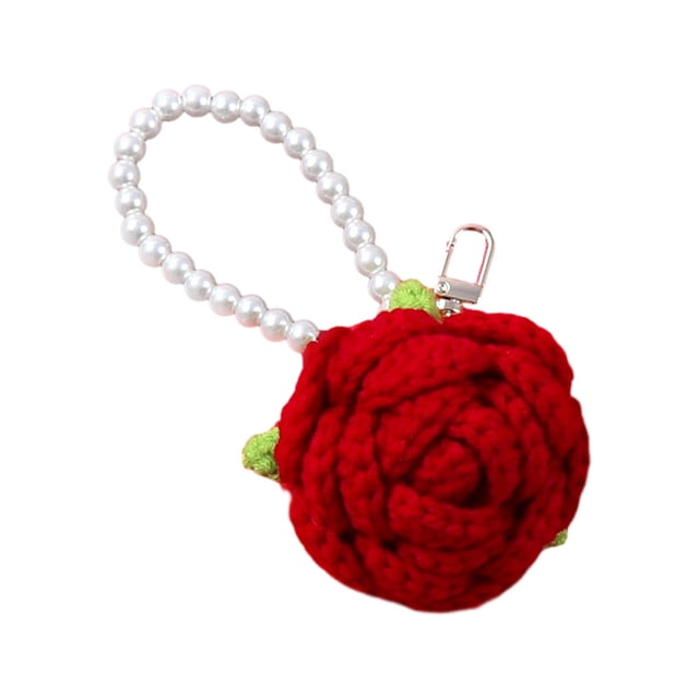 Llavero rosa tejido a mano con colgante creativo para teléfono, bolso y llavero Rojo
