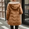 thumbnail image 4 of Wutalume Women's Solid Color Thick Long Sleeve Fashion Coat Jacket with Geometric Wave Hood, Mid Length Plush Insulated Coat for Cold Weather Comfort,Light Brown L, 4 of 5