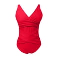 thumbnail image 5 of Push Up One Piece Swimsuit for Women with Tummy Control, Retro Ruched Ruffles, Slimming Vintage Padded Swimwear, 5 of 6