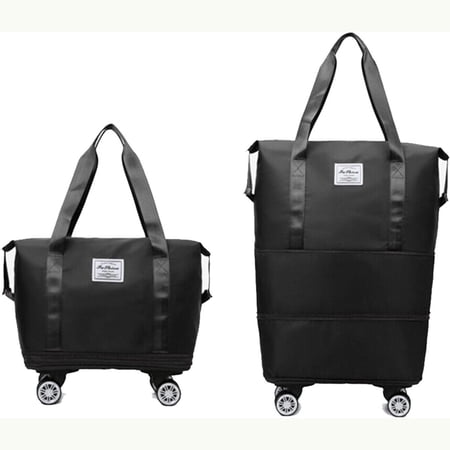 Rolling Duffle Bag with Detachable Wheels, 28L-58L Large Expandable Foldable Carry On Luggage Bag, Weekender Bag for Travel Airplane, Black