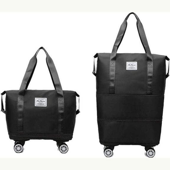 Rolling Duffle Bag with Detachable Wheels, 28L-58L Large Expandable Foldable Carry On Luggage Bag, Weekender Bag for Travel Airplane, Black