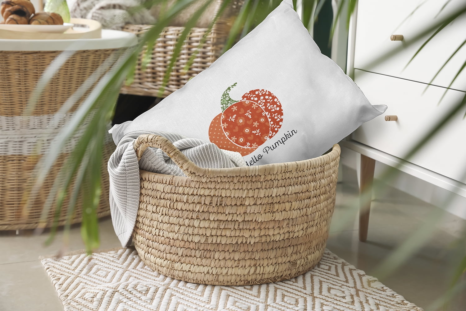 20" x 14" Simply Daisy Hello Pumpkin Polyester Accent Pillow, Harvest Orange Qty 1