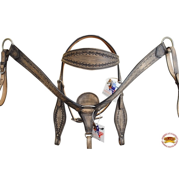 HILASON Brown Western Horse Headstall Breast Collar Set Tack American Leather
