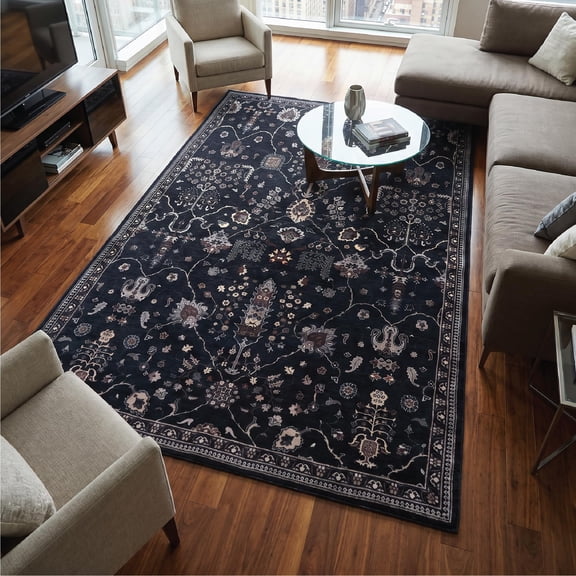 GLN Rugs Sumer - Indoor, Machine Washable Area Rug 6'x9' Moroccon Black Home Carpet