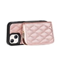 thumbnail image 4 of Allytech Crossbody Wallet Case for iPhone 13, Quilted PU Leather Zipper Handbag Purse Flip Kickstand Folio Card Slots Holder Wrist Strap Lanyard Cover for iPhone 13 6.1", Rosegold, 4 of 6