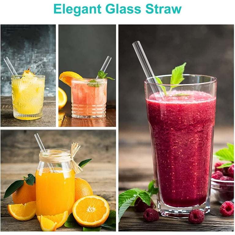 [10 Pcs] Colorful Glass Straws Shatter Resistant - 9 x 10mm Reusable  Drinking Straws 5 Straight and 5 Bent with 2 Cleaning Brush Perfect for