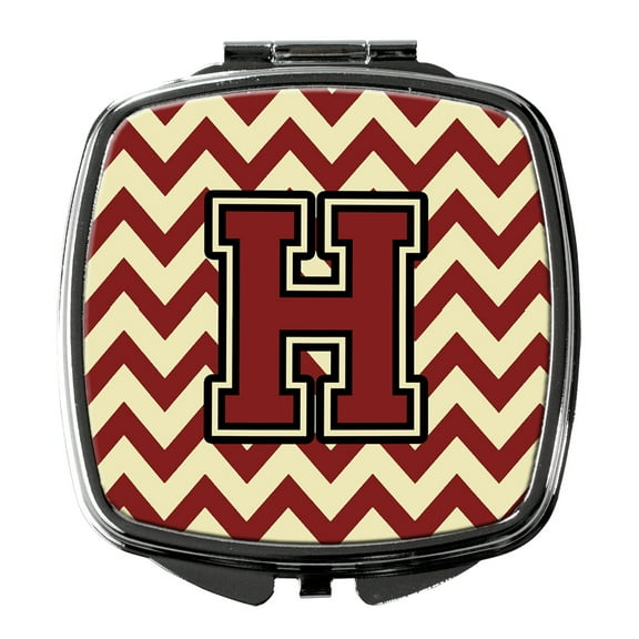 Letter H Chevron Maroon and Gold Compact Mirror