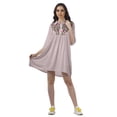 thumbnail image 2 of Moomaya Robe Chemise Unie Brodée Femmes Manches 3/4 Col Blouse Évasée, 2 of 6