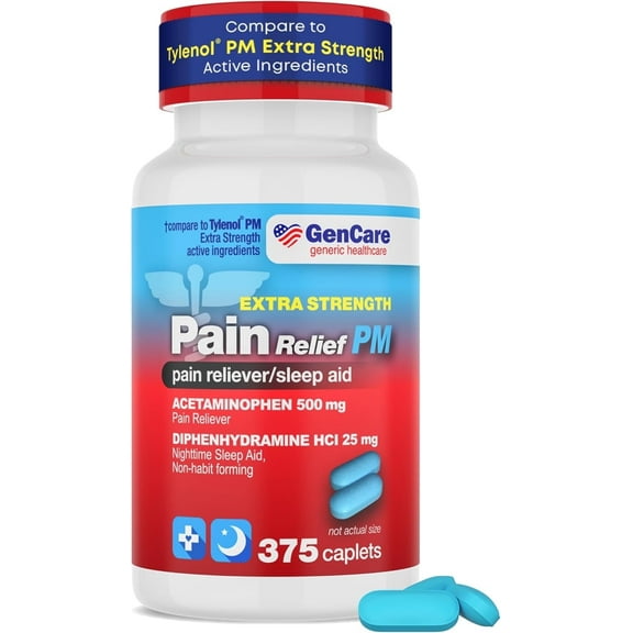 GenCare Extra Strength Acetaminophen PM 500mg Headache Sleep Aid Pain Relief, 375 Tablets