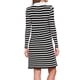 thumbnail image 3 of Vestido de suéter INSPIRE CHIC para mujer, de manga larga, a rayas, con cuello en V, corte A, por encima de la rodilla, tejido de punto acanalado, S negro y blanco, 3 of 6