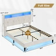 thumbnail image 5 of Full Size Bed Frame with Storage Headboard & LED Lights, Platform Bed Frame with USB Port Charging,Adjustable Velvet Upholstered Headboard,White, 5 of 7