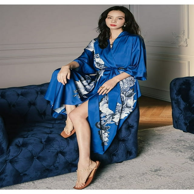 Kimono Robes for Women Long Satin Robe Floral Silk Robes Kimonos Bathrobe Dressing Gown One Size