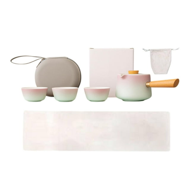 Juego de té portátil Juego de té de cerámica al aire libre Cazas de té de cerámica de cerámica Kung Fu Tetera 1 bote y 3 tazas para amigos de treada diaria Verde