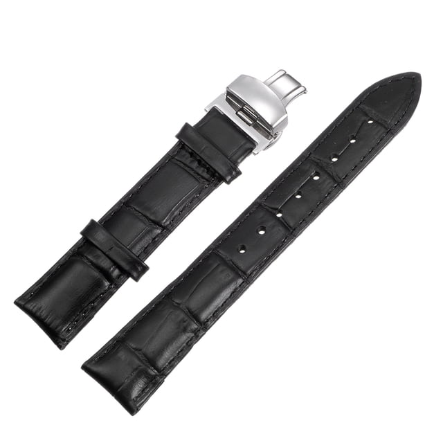 Correa de Reloj Unique Bargains Piel Cuero Hebilla Despliegue 17mm Negro