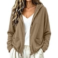 thumbnail image 2 of WIZUTIZ Women's Solid Color Corduroy Button Down Hoodie Drawstring Jacket Long Sleeve Loose Fit Casual Fall Winter Coat with Pockets, 2 of 9