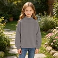 thumbnail image 5 of Hzzrkos Girls Corduroy Mock Neck Sweatshirt Long Sleeve Casual Pullover Tunic Top Soft Textured Shirt with Side Slit Hem Relaxed Daily School Travel Wear Gray, 5 of 9