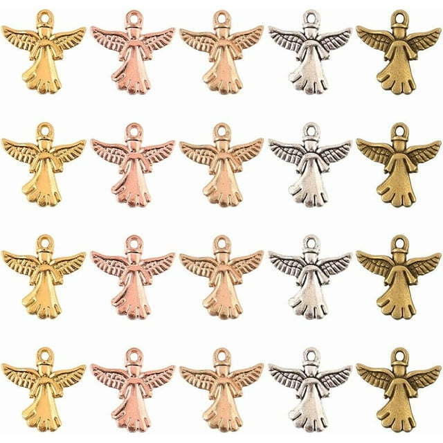 1 caja de 40 dijes de ángeles, alas de ángel, colgantes de hadas guardianas de la suerte para la creación de joyas, aretes, collares y pulseras DIY.