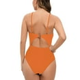 thumbnail image 3 of UTSJKR Women's One Piece Swimsuit Plunge Neckline Cutout Criss Cross Bathing Suit High Waisted Hollowed Out Adjustable Shoulder Strap Swimsuit Orange M, 3 of 3