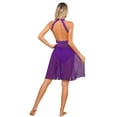 thumbnail image 3 of Linjinx Women Lyrical Dance Dress Halter Neck Backless Sleeveless Mesh Tulle Flowy Leotard Dress Purple S, 3 of 6