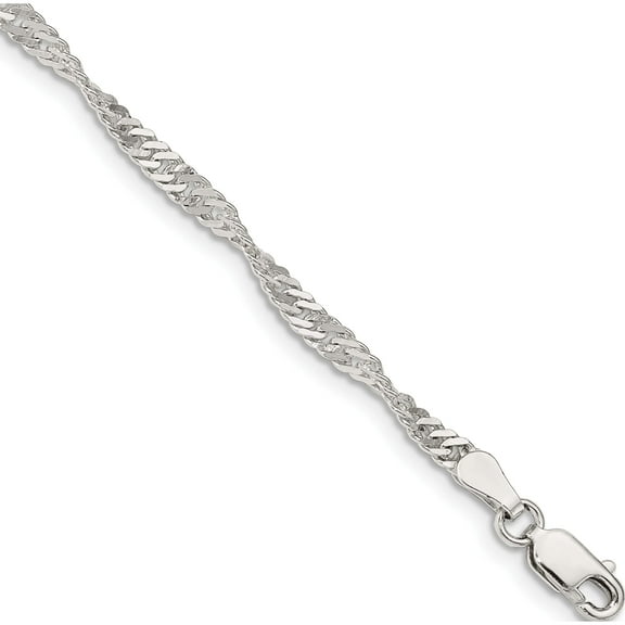 Sterling Silver 3mm Singapore Chain (7 X 3) Made In India qfc70-7