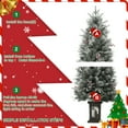 thumbnail image 4 of Artificial Christmas Tree, 4.5ft Pre-Lit Potted Snow Flocked Christmas Tree with 200 Warm White Lights, Small Holiday Xmas Tree with 4 Berries Clusters and Hinged Sections, 4 of 7