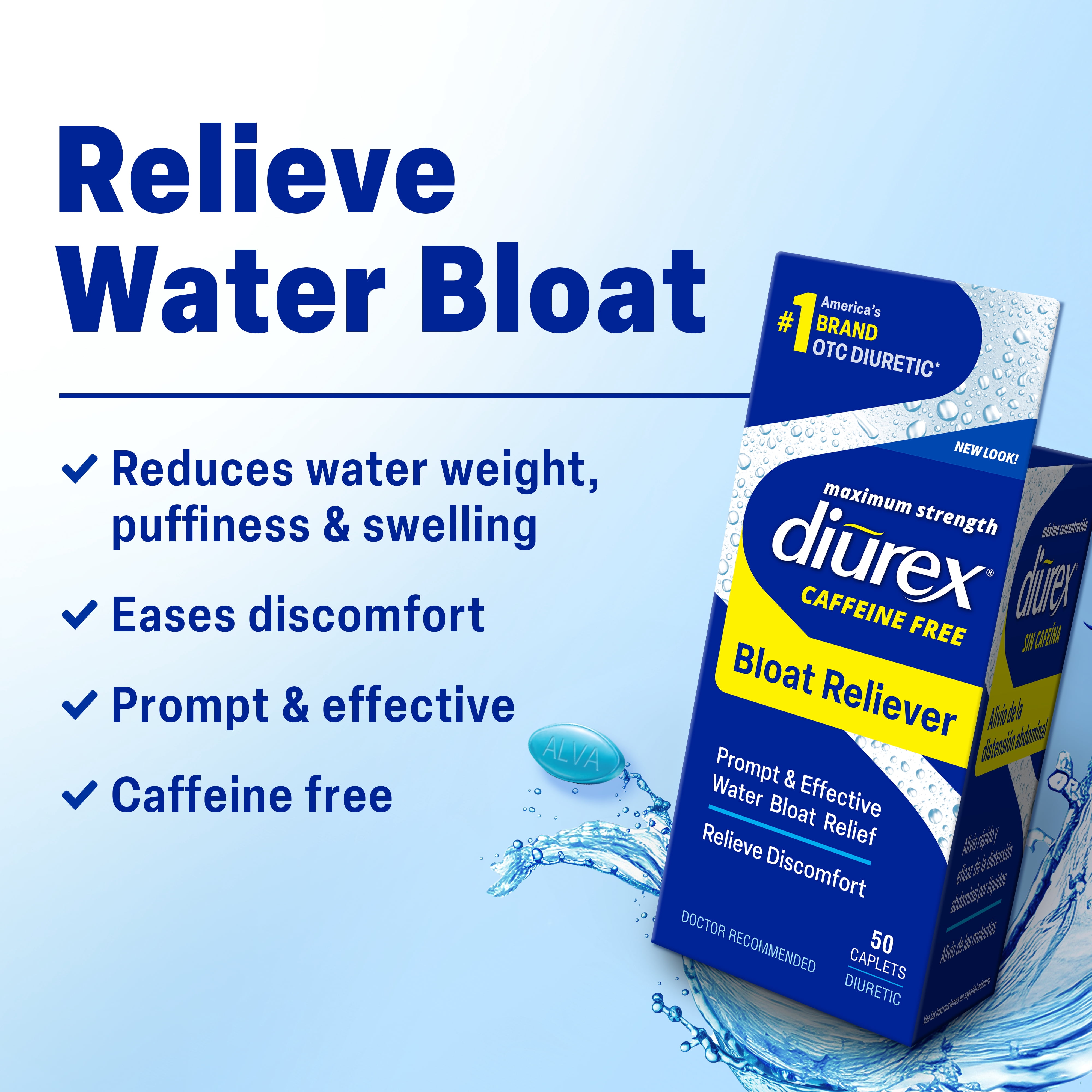 (3 pack) Diurex Caffeine Free Bloat Reliever, Maximum Strength Diuretic, 50 Count