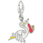 Women's Sterling Silver Stork "Baby Girl" Enamel Clip-On Charm