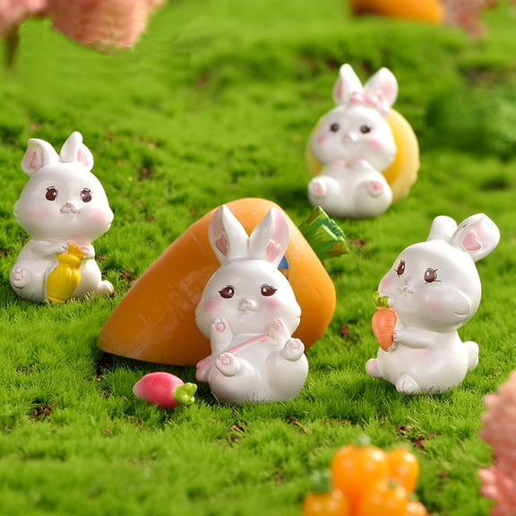 Easter Bunny Ornaments Rabbit Miniature Figurine Miniature Rabbit for Cake Topper Decoration Easter Decorations Party, Set of 4 Pieces
