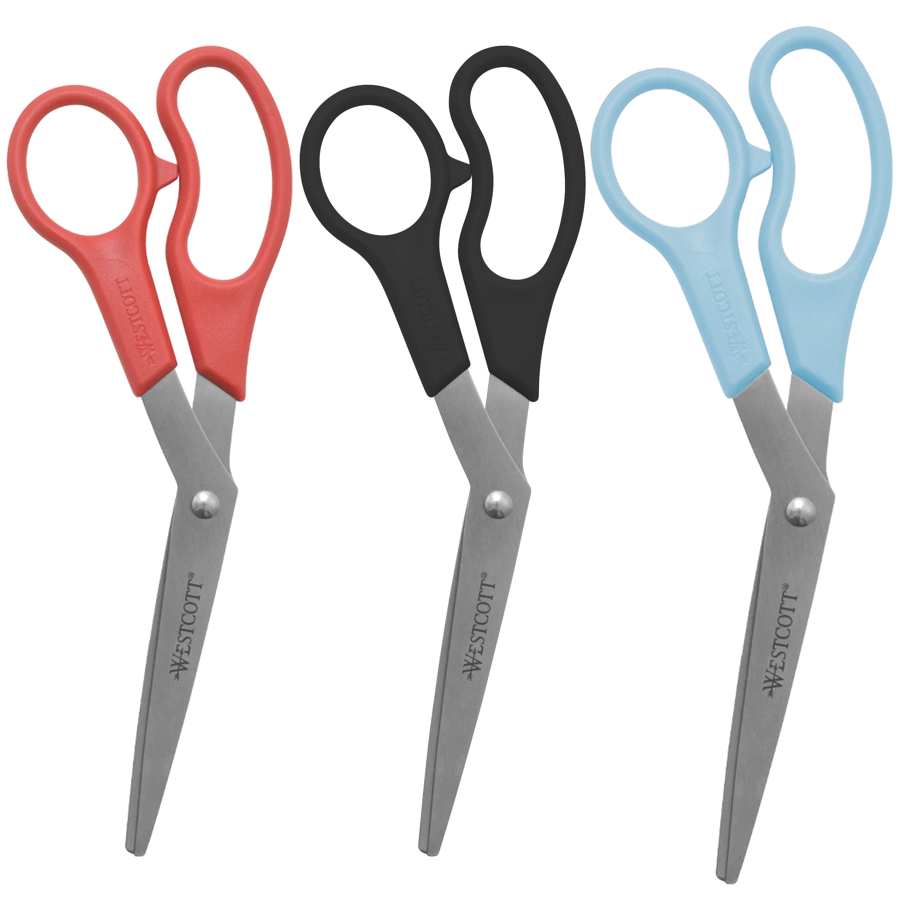 Westcott All Purpose Scissors, 8', Stainless Steel, Bent, for Office, Assorted Colors, 3-Pack