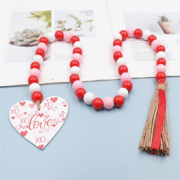 EclipseJewels Valentine's Day Wood Bead Garland "XOXO" with Tassels, Colorful Candy-Themed Tiered Tray & Wall Hanging Decor, Rustic Ornament,A