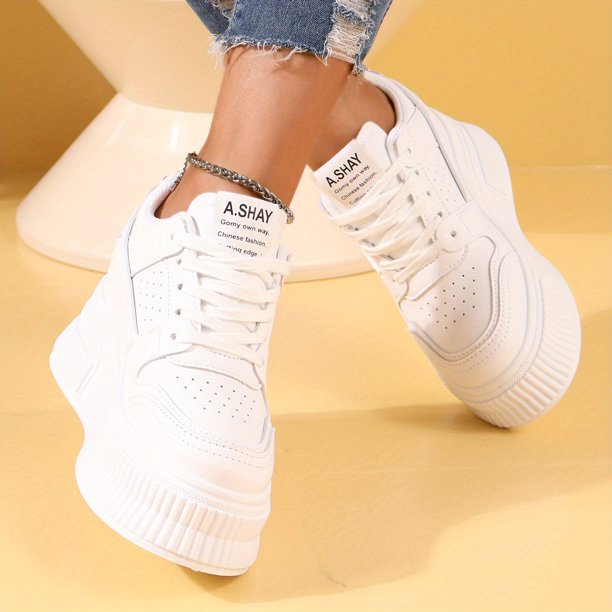 Zapatillas De Deporte Impermeables Antideslizantes Con Cordones Para Mujer, Zapatos Para Caminar Con Plataforma De Suela Gruesa Y Parte Superior Baja, Zapatillas Informales Con Aumento De Altura A La
