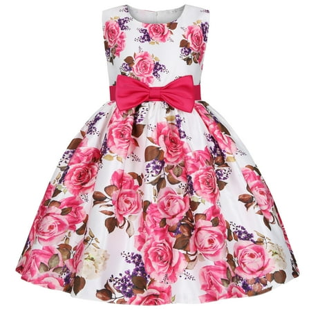 

2022 New Girls 3D Print Pretty Floral Dress For Girl Toddler Kids Girls Floral Flowers Prints Sleeveless Beach Straps Dress Princess Clothes