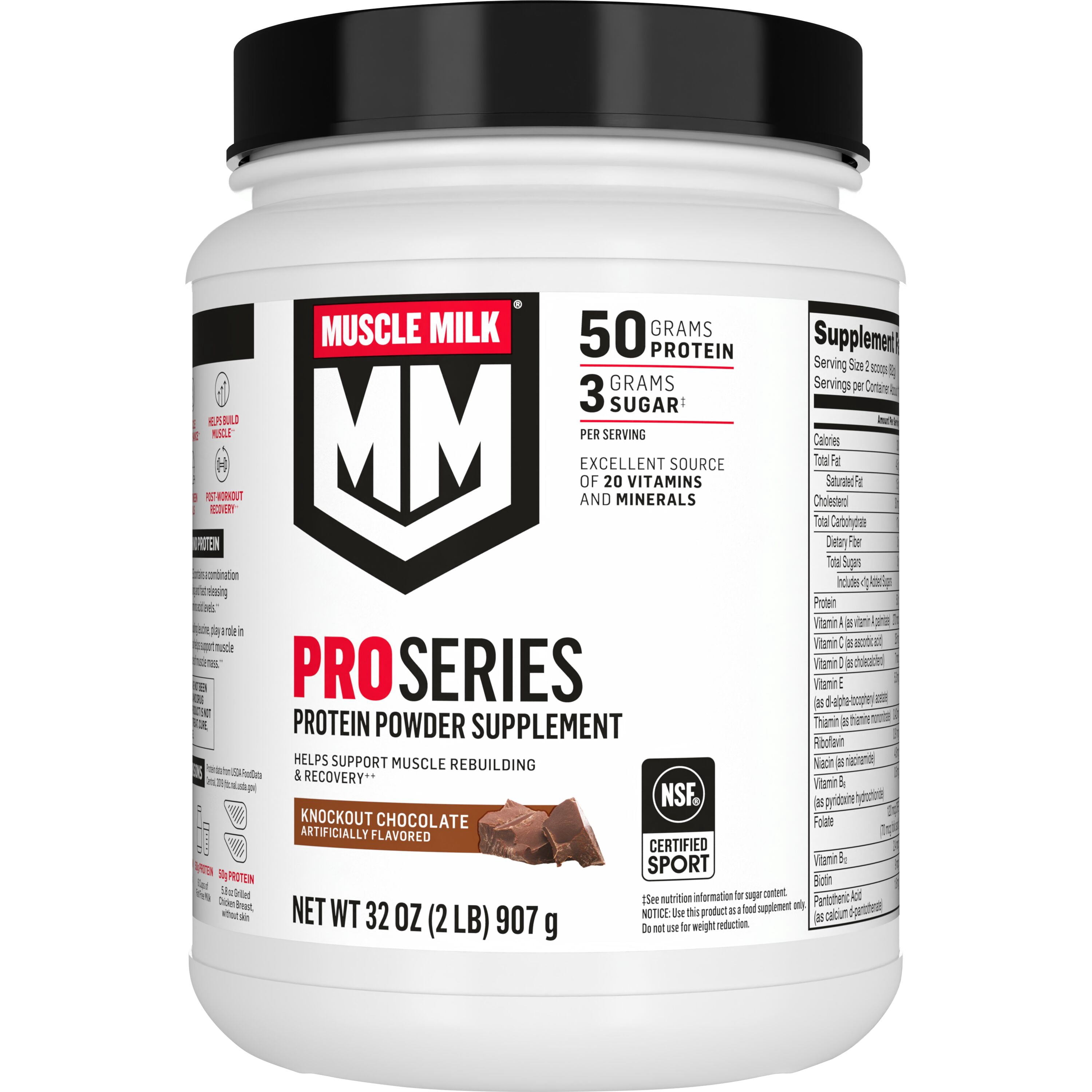 (2 pack) Muscle Milk Pro Series, Protein Powder, Knockout Chocolate, 2 lb (907 g)