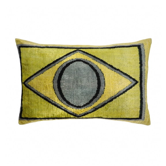 Golden Eye Silk Velvet Ikat Throw Pillow, 16" X 24"