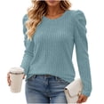 thumbnail image 2 of Women's Crew Neck Long Sleeve Top, Solid Ribbed Cuff Casual Blouse,XXL,Women's Plus Size, 2 of 7